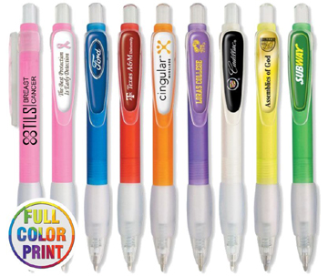 Frosted Colored Click Pen w/ White Frosty Rubber Gripper